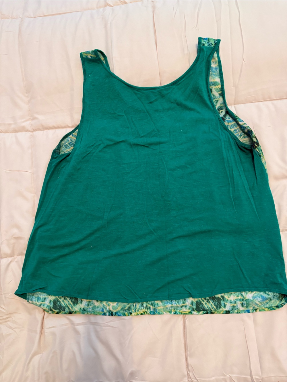 new directions Teal Green Tank with Patterned Trim